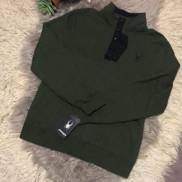 NWT Mens Spyder Quilted Pullover-Olive Green-Sz S - Picture 2 of 13